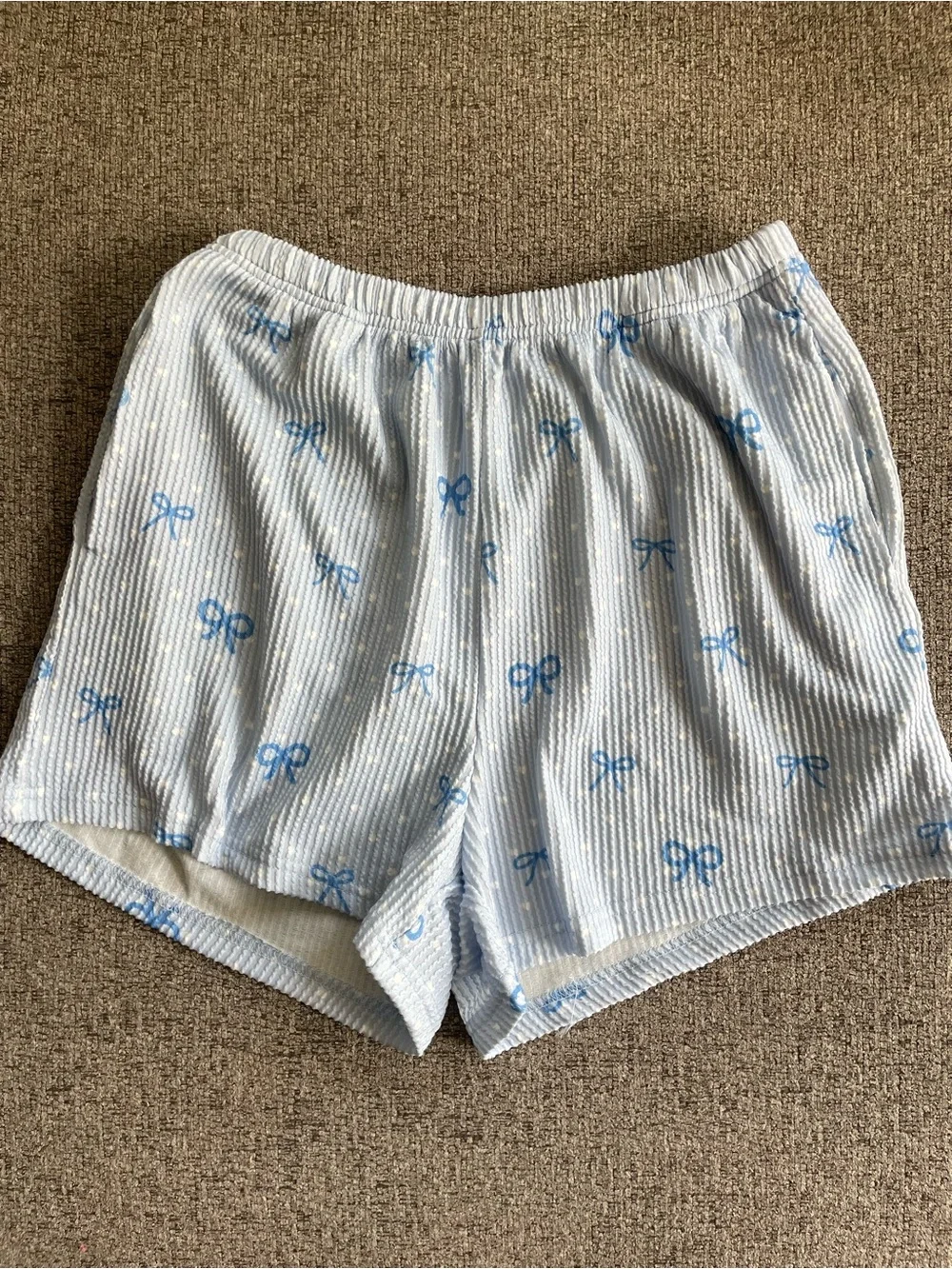 Amazon Women's Light Blue Ribbed Bow-Print Pajama Set